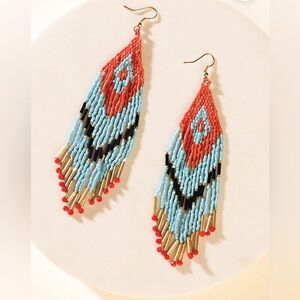 Myra-Zuni Blaze Fringe Earrings In Cyan Desert Flame